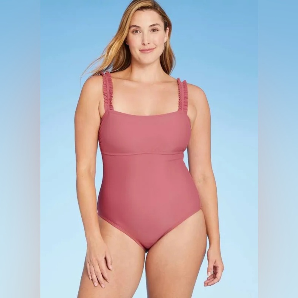 NWT Kona Sol Square Neck Ruffle Mauve One Piece Swimsuit size XL